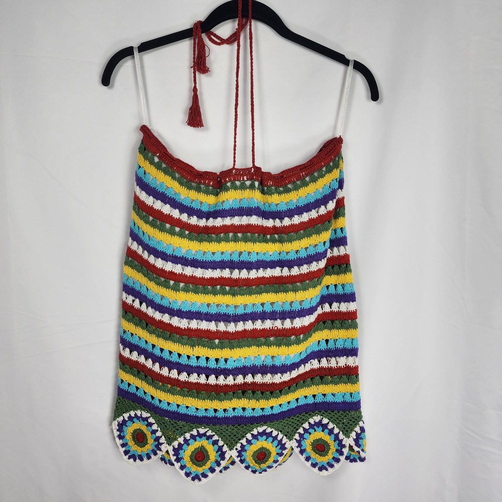 Crochet Tube Top Bandeau Festival‎ Rainbow Pride Boho Strapless Y2K Womens Large